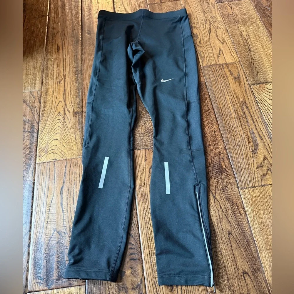 Nike Black Performance Leggings with Reflective Stripes Women’s Size S